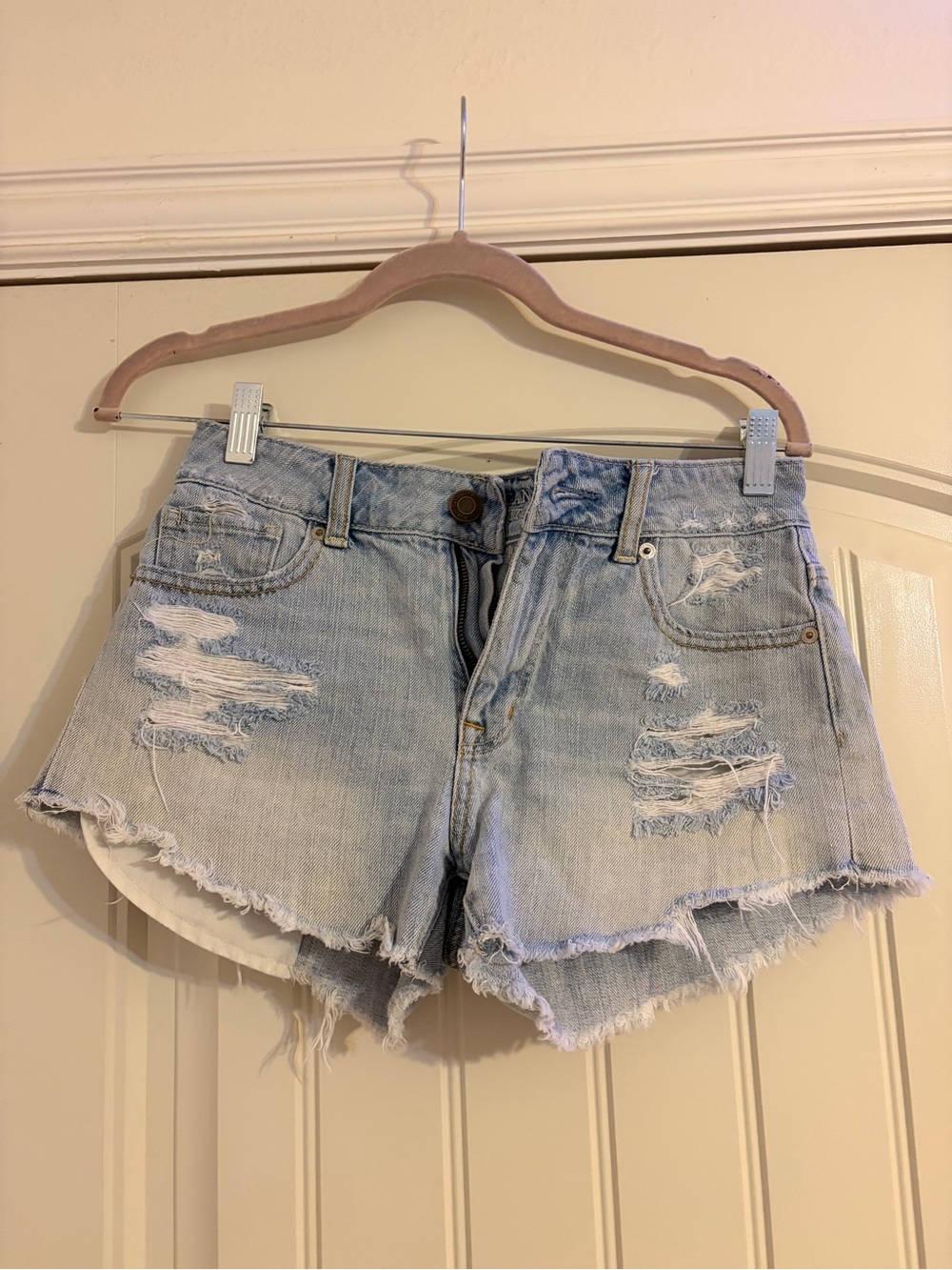 American Eagle Outfitters Light Blue Distressed Denim Shorts